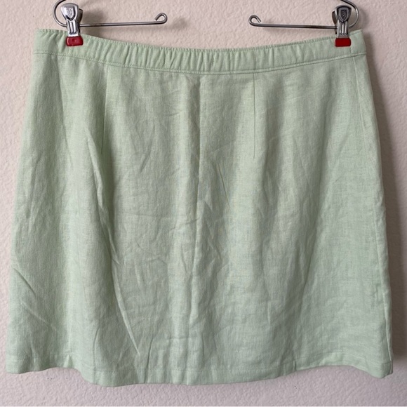 NWT Abercrombie & Fitch Linen Blend High Waist Slit Green A Line Mini Skirt - Picture 6 of 6